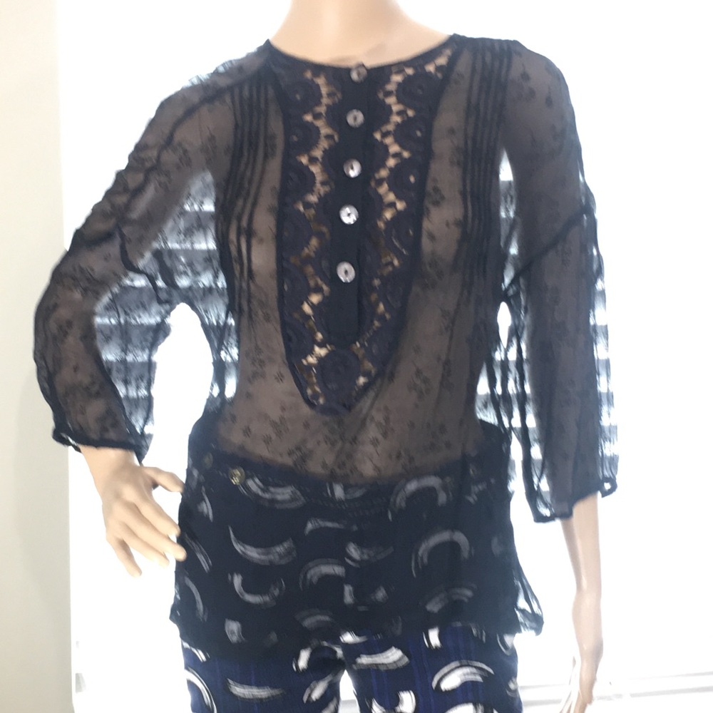 EUC Trinity Navy Silk Loose Blousy Fitting Top - Picture 1 of 6
